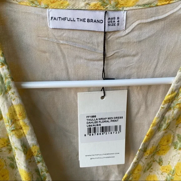 Faithfull the Brand Thulla Floral Print Linen Wrap Midi Dress - Picture 8 of 9